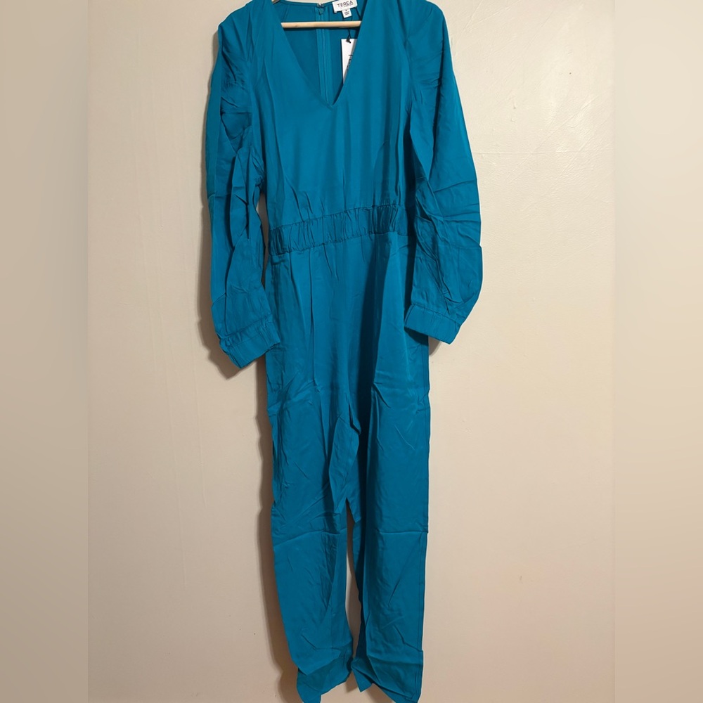 Teal Long-Sleeve Jumpsuit